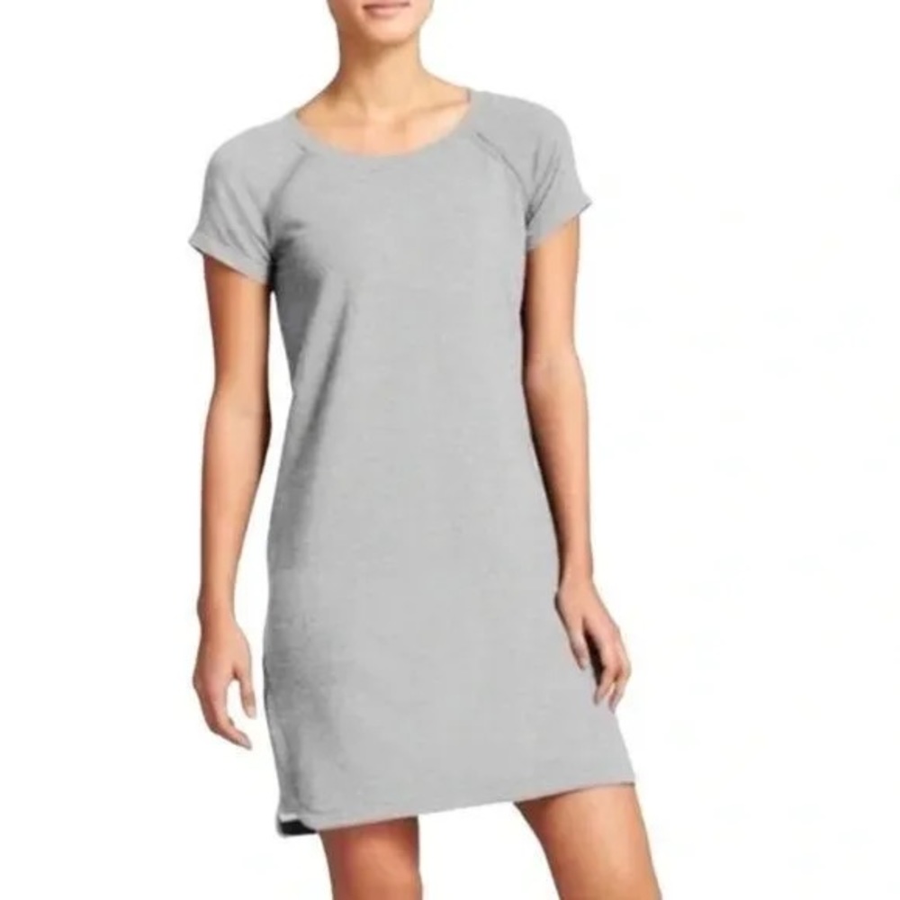 Athleta Pacer Sweatshirt Short Sleeve Shift Mini Dress Grey